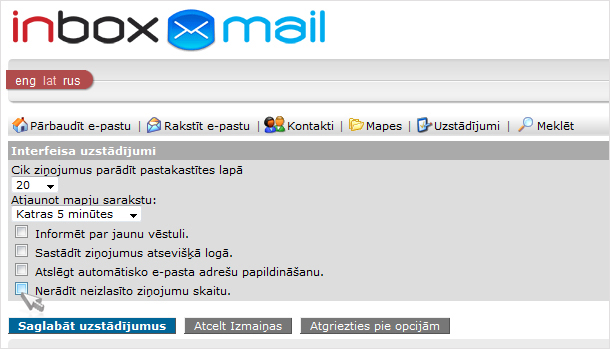Neizlasīto vēstuļu skaita attēlojums mapēs