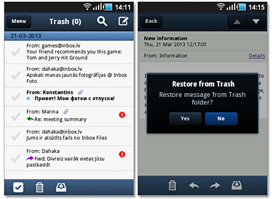 Inbox Mail mobile application’s version 2.3: contacts and mails’ moving