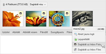 Pielikumu saglabāšana no pasta Inbox Files servisā