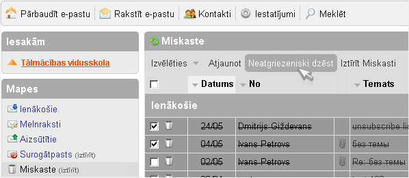 Inbox Mail: visu neizlasīto vēstuļu caurskatīšana mapē