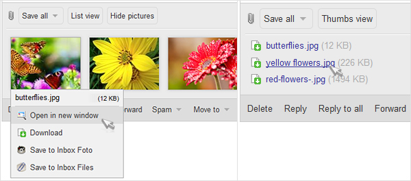 Inbox Mail: view the attachments as a list
