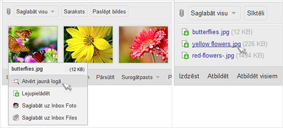 Inbox Mail: pielikumu caurskatīšana saraksta režīmā