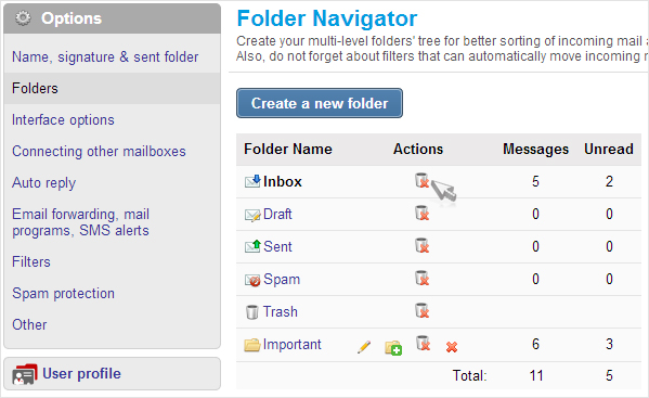 Inbox Mail: delete all messages at once from any folder