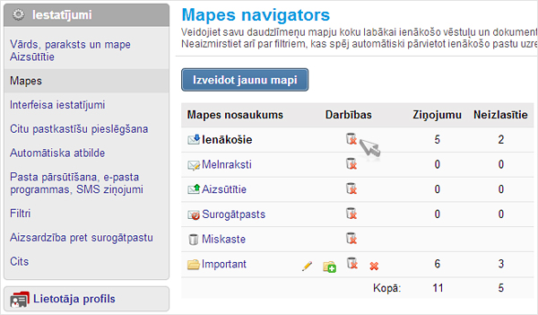 Inbox Mail: dzēst visas vēstules uzreiz no jebkuras mapes