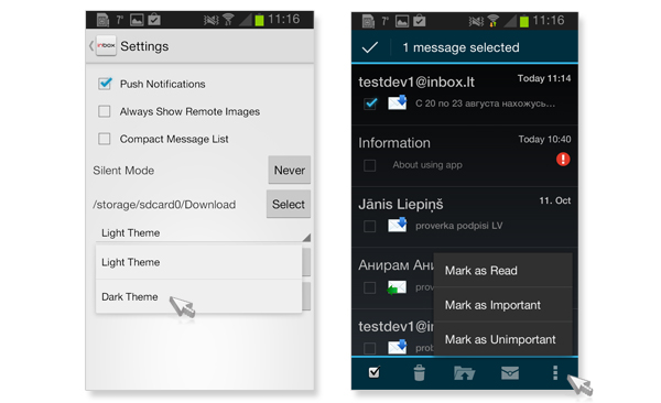 Inbox Mobile: managing several e-mail accounts