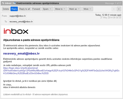 Inbox.lv paroles atjaunošana caur e-pastu